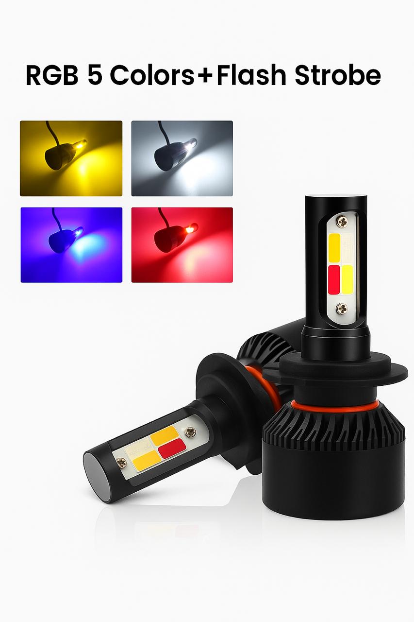 🚗 6-in-1 Multi-Color LED Car Headlight with Flasher – Stylish, Safe & Brightest
